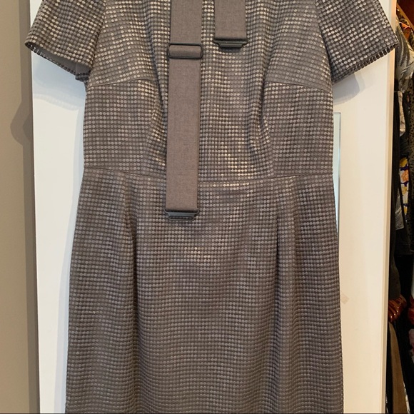 Akris Punto Grey Silver Belted Midi Dress - 10 - Picture 3 of 9